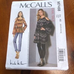 McCalls Pattern M7468 MISSES TUNIC & DRESS Sz 6-14 Nicole Miller Bare Shoulders
